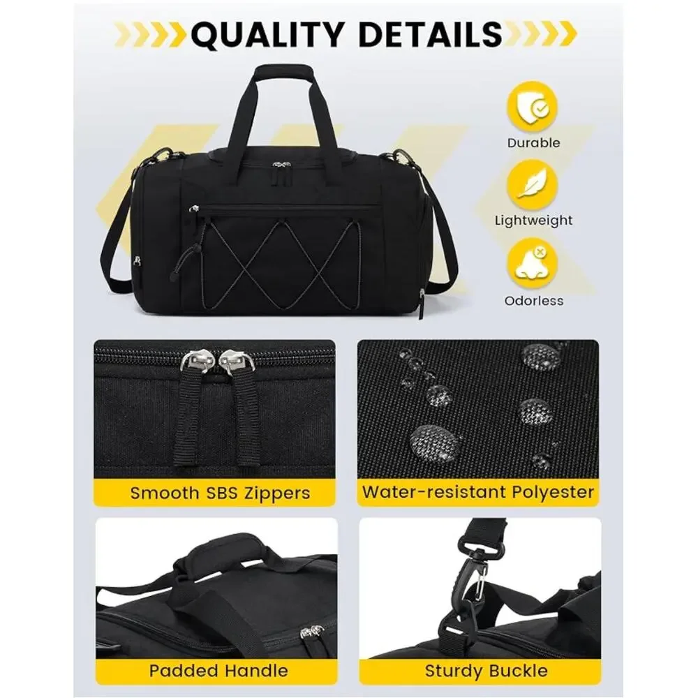 Gym Bag with Shoe Compartment, Sports Duffle Bag, Weekend Overnight- Black